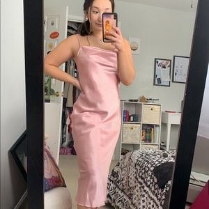 Pink satin midi dress
